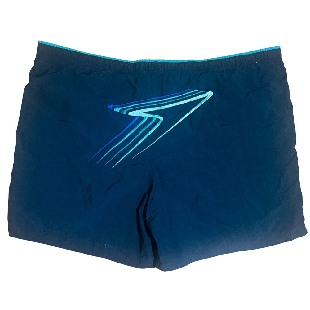 Vintage Speedo Swim Trunks Graphic Mesh Liner Navy Blue Mens Large